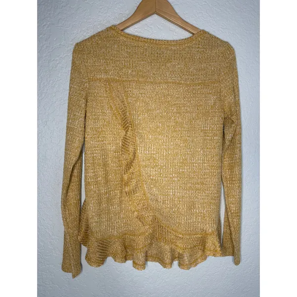 Anthropologie Saturday Sunday Waffle Knit Top Thermal Ruffle Split Back Fall - Image 2