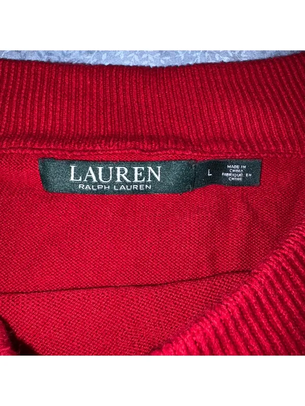 Lauren Ralph Lauren Red Sweater with Leather Buckle Detail, Woman’s Size Large - Image 2