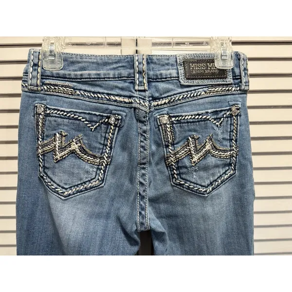 Miss‎ Me Boyfriend Capri Heavy Distress Jeans Embroidered/Gems Logo 25 Low Rise - Image 6