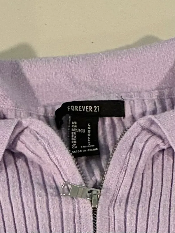 Forever 21 Women's Lavender Purple Ribbed Long Sleeve Zip-Up Collared Sweater - Image 2