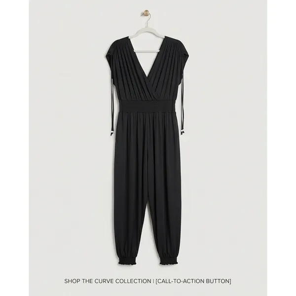 Black V-Neck Smocked Waist Harem Jumpsuit with Pockets - Image 4
