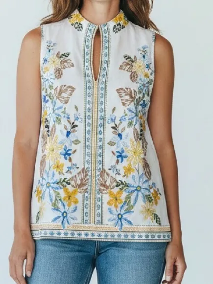 Crown & Ivy Women's Sleeveless Swing Split Neck Printed Top size M - Image 11
