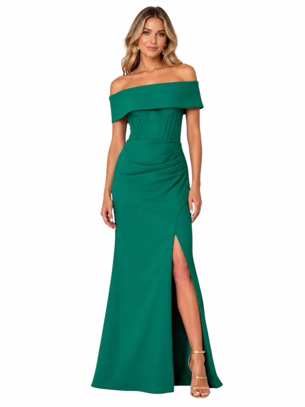 Betsy & Adam Gown Size 8 Emerald Green Corset Cowl Neck Ruched Formal Maxi Dress - Image 14