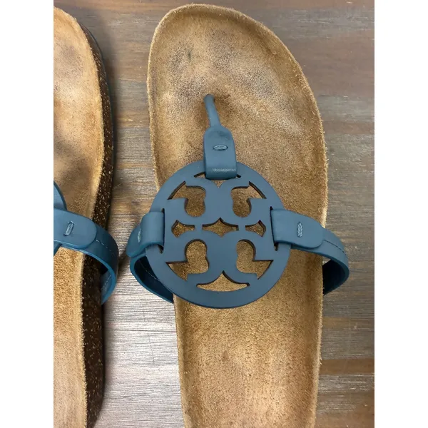 Tory Burch Miller Cloud Teal Blue Logo Thong Sandals Women's Size 9.5 - Image 2