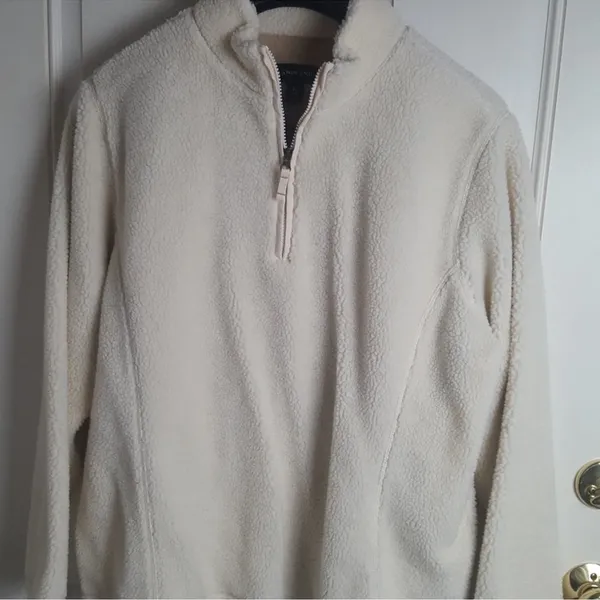 Lands End Teddy Fleece Half Zip Cream Pullover Size Small - Image 7