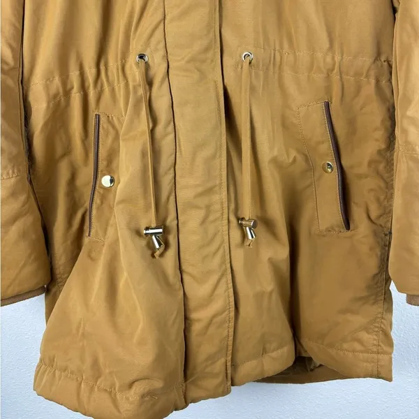 H&M Divided Small Faux Fur Shearling lined‎ Hooded Parka Coat Light Brown - Image 2