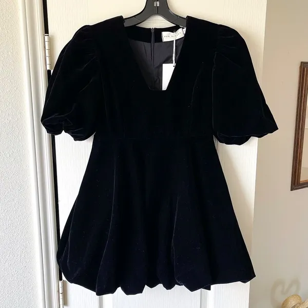 Par Violet National Anthem Velvet Babydoll Dress Mini Black‎ Small NWT - Image 2