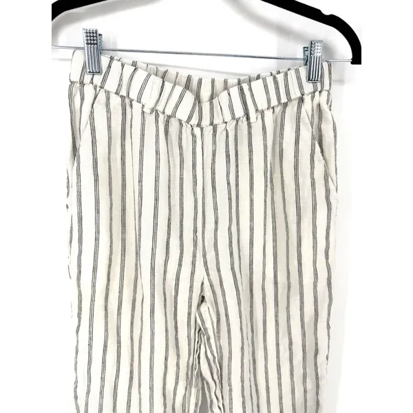 Quince Linen Pants Striped Small White Black Elastic Waist Pockets Sustainable - Image 4