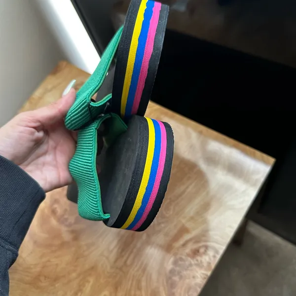 Colorful Striped Platform Sandals Green Size 10 - Image 4