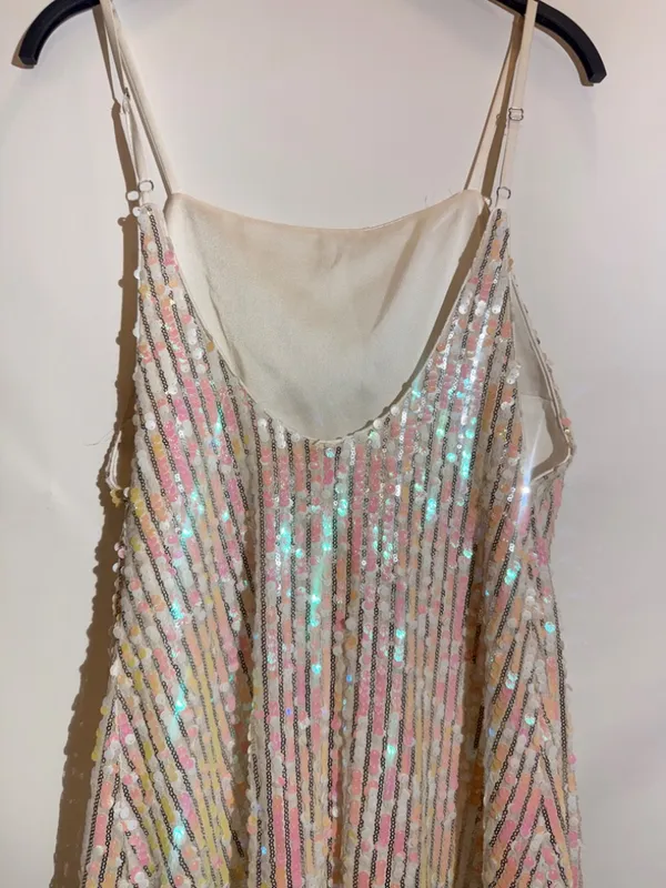 Fame & Partners Iris Pearl Iridescent Sequin Stripe Square Neck Mini Dress US 6 - Image 9