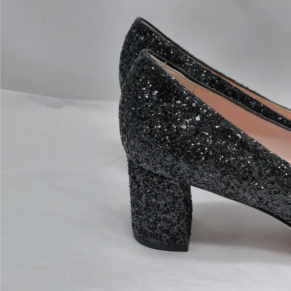 $238 Kate Spade Womens Heels Size 7M Black Glitter Pumps Wedding Party Holiday - Image 4