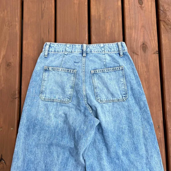Old Navy‎ Jeans Light Wash High-Rise Baggy Wide-Leg Utility Women Size 0 - Image 4