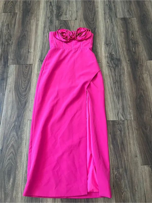 Monique Lhuillier Stella‎ Rosette Maxi Gown Dress Hot Pink Size 6 - Image 3