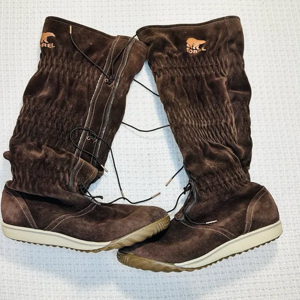 Ladies Sorel Firenzy Tall Wool Lined Winter Boots 8 Brown Suede Flats Shoes Snow - Image 2