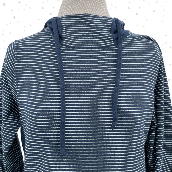 Duluth Trading S'no Sweat Hooded Sweater Navy Blue White Stripes Hoodie Size M - Image 3