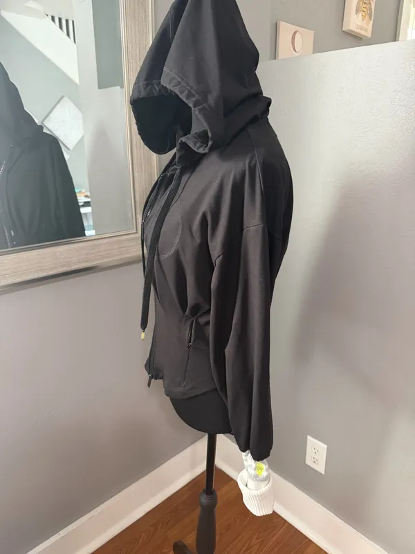 Free People Movement Black Double Corset Knit Cuffs Full Zip Hooded Jacket Medium. - Image 3
