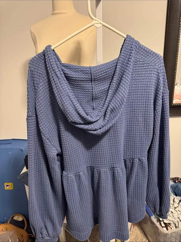 SO Blue Waffle-Knit Peplum Hoodie - Image 4