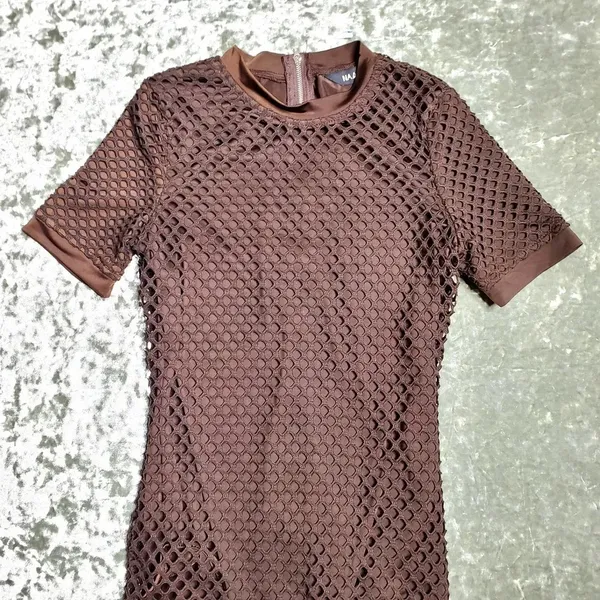 ASOS Naanaa Brown‎ Mesh Bodycon Midi Dress - Image 4