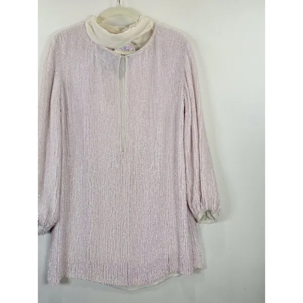Retrofete Womens Dress Pink Grace Sequin Allover Mini Velvet Tie Belt Party XS - Image 14