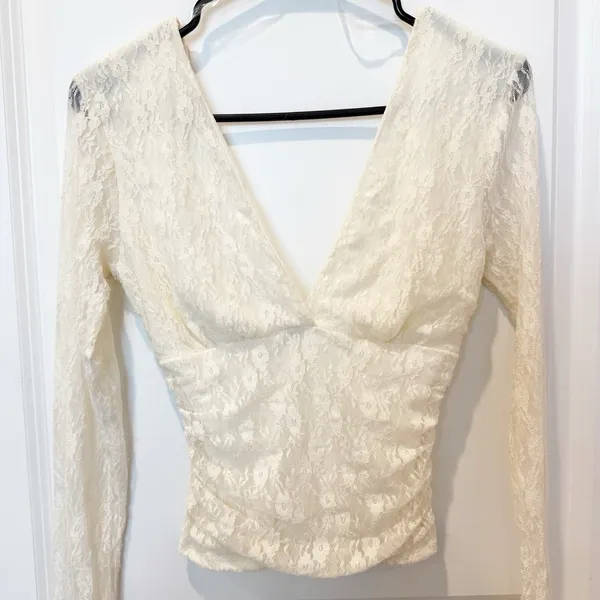 Windsor Womens Floral Lace Long Sleeve Top Small Fairy Femimine Romantic Dainty Ivory - Image 3