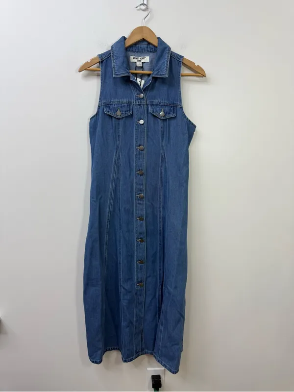 Velvet Heart Blue Sleeveless Button-Front Denim Midi Dress size S - Image 4