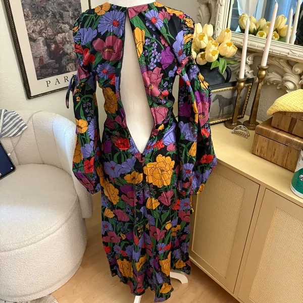 FARM RIO Bucolic Garden Sleeve Cut Out Dress Floral Maxi Size‎ XS - Image 10