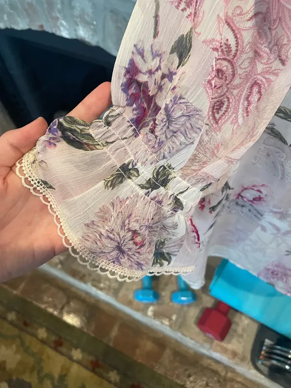 Women’s Floral Print Sheer Button - Image 4