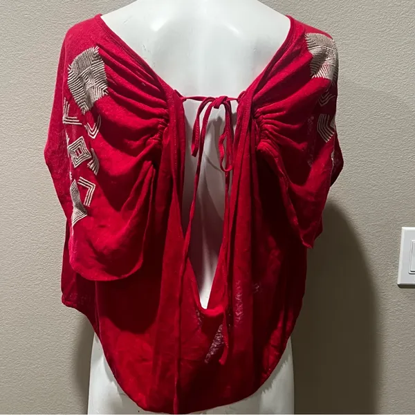 Free people tan embroidered open back blouse - Image 5