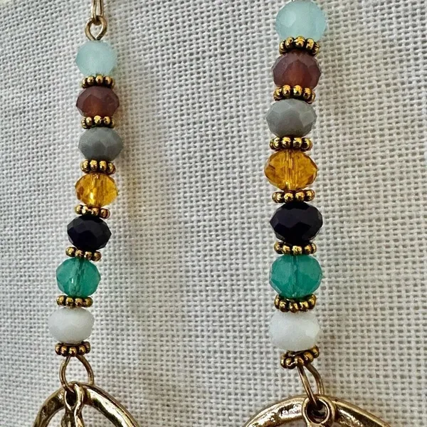 Boho Beaded Dangle Earrings w/ Gold Medallion - Image 6