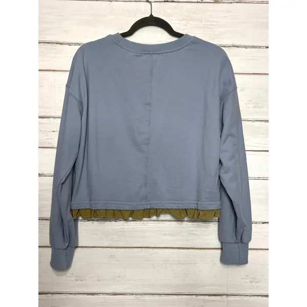 Blakely Blue Ruffle Lounge Set XS Embroidered Floral Sweatshirt Shorts Pockets - Image 3