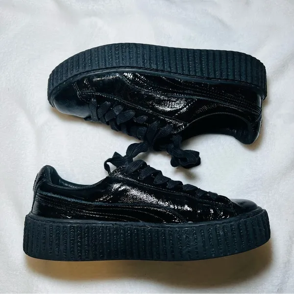 PUMA X Fenty Rihanna Creeper Wrinkled Patent Womens Trainers Black - Size: 6 - Image 4