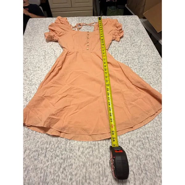 Davi & Dani Peach Smocked Square Neck Puff Sleeve Mini Dress Women's Size S - Image 2