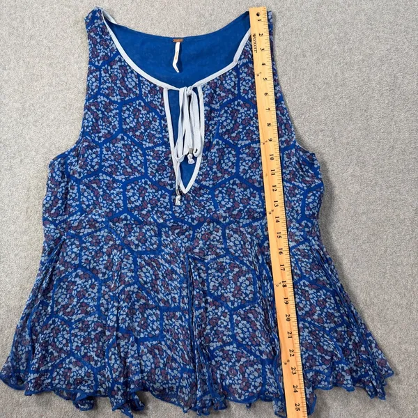 Free People Touch The Sky Printed Blue Tank Top Women's Small Sleeveless Flowy - Image 4