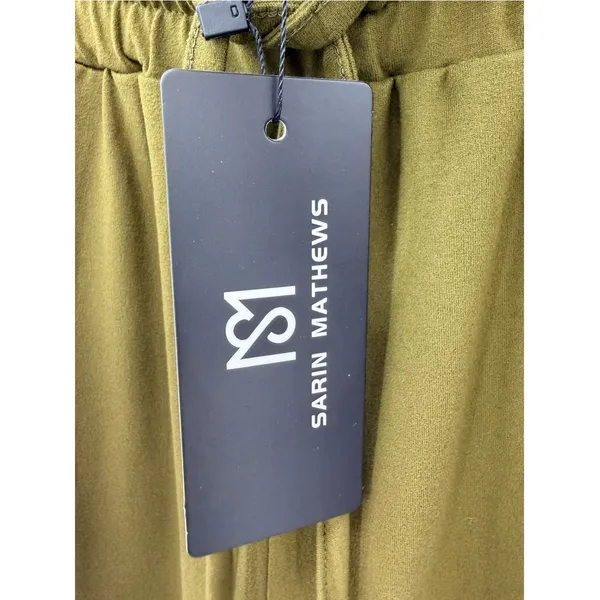 Sarin Mathews Green Wide Leg Pants L Drawstring Lounge Sweatpants Pockets NWT - Image 3