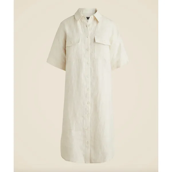 J.Crew Tall Utility Shirtdress Linen Natural Beige Relaxed Pockets Small NWT - Image 2