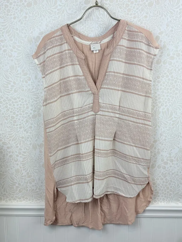 Postmark by Anthropologie Split Neck Pink Stripe Hi-Low Tank - Size - Medium - Image 7