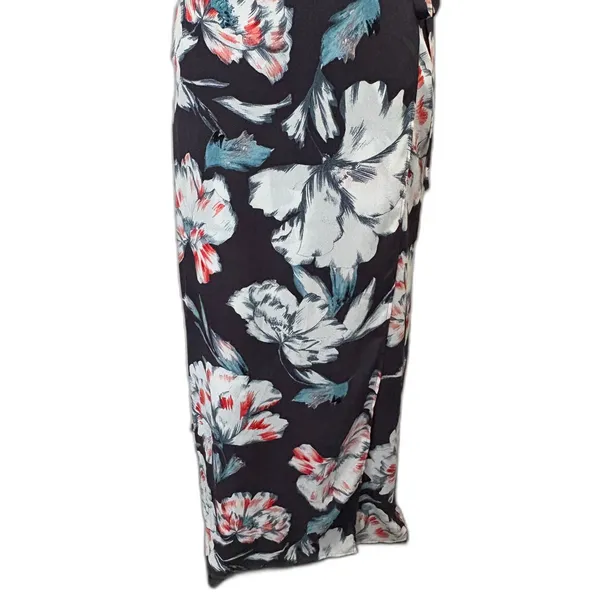 1.STATE Floral Faux Wrap Maxi Dress Gray White Coral‎ Summer Resort Wear Size 6 - Image 3