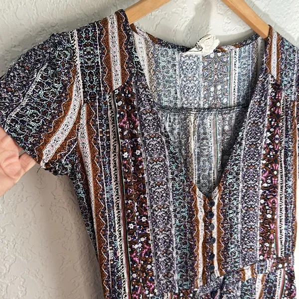 Jaase Midi Dress Button Up Purple Brown Fall Fairy Romantic Boho Prairie Peasant - Image 3