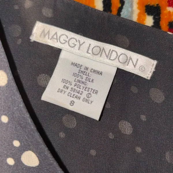 Vintage 100% Silk Black Cream Polka Dot Flutter Sleeve Midi Dress Size 8 - Image 10