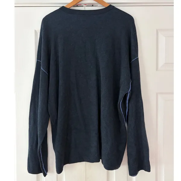 Free People Navy‎ Blue Cotton Blend Exposed Seam Oversized Sweater Large - Image 2