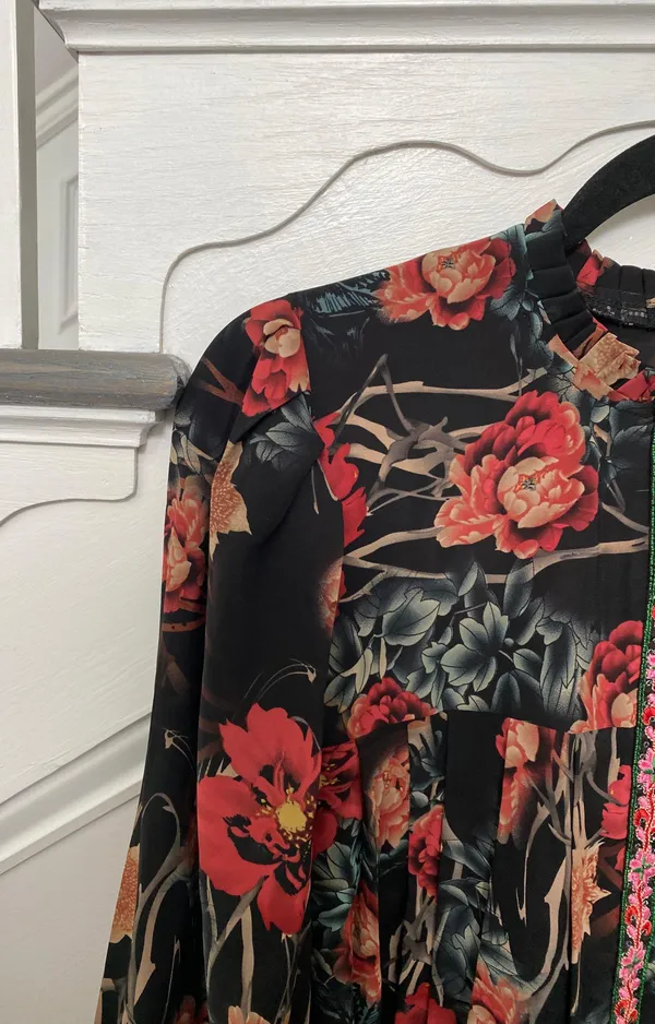 Women’s Floral Long Sleeve A-line Mid Length Georgette Lined Dress - Image 3