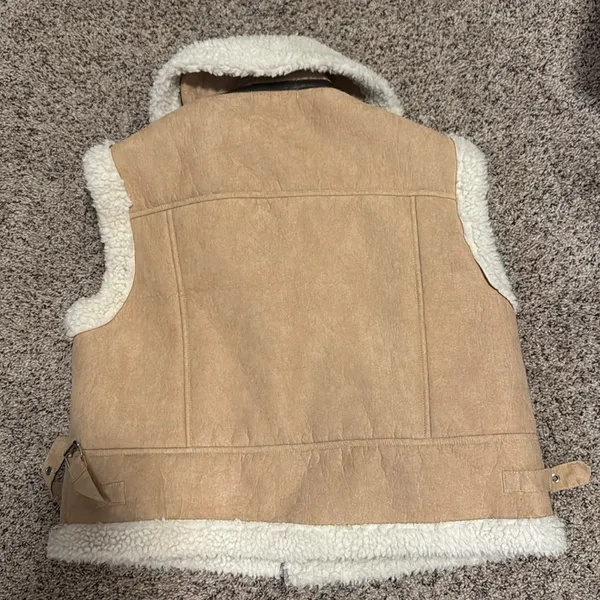Tan Shearling Vest for Women - Image 5