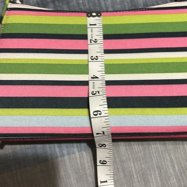 Source Unknown STRIPED MULTICOLORED SHOULDER BAG PINK GREEN BLUE CANVAS LIKE BAG THIN HANDLES - Image 14