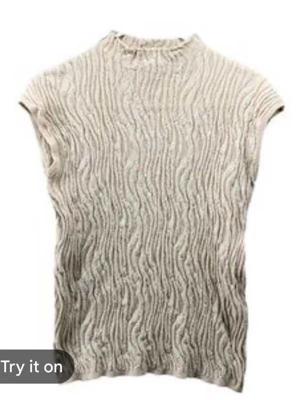 New With Tags Zara Beige Knit Textured Funnel Neck Top Sz M - Image 2