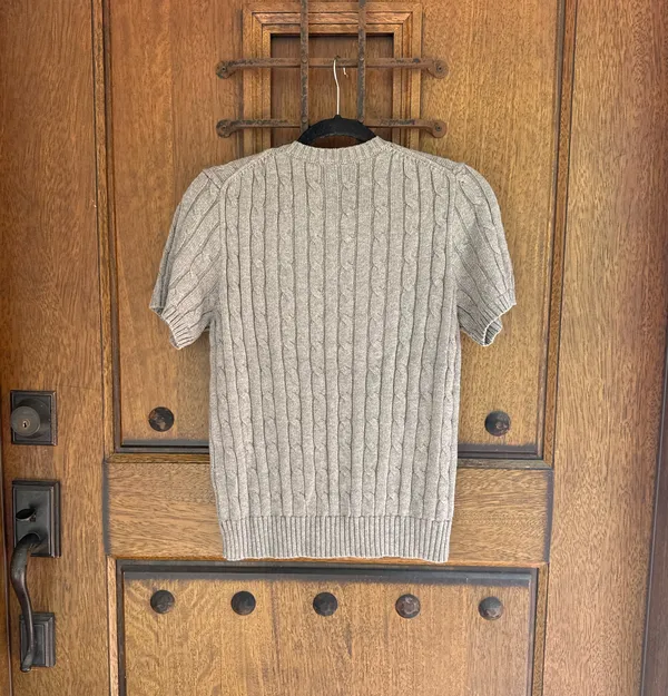 Polo by Ralph Lauren Light Gray Cable Knit Short-Sleeve Sweater Size M - Image 5