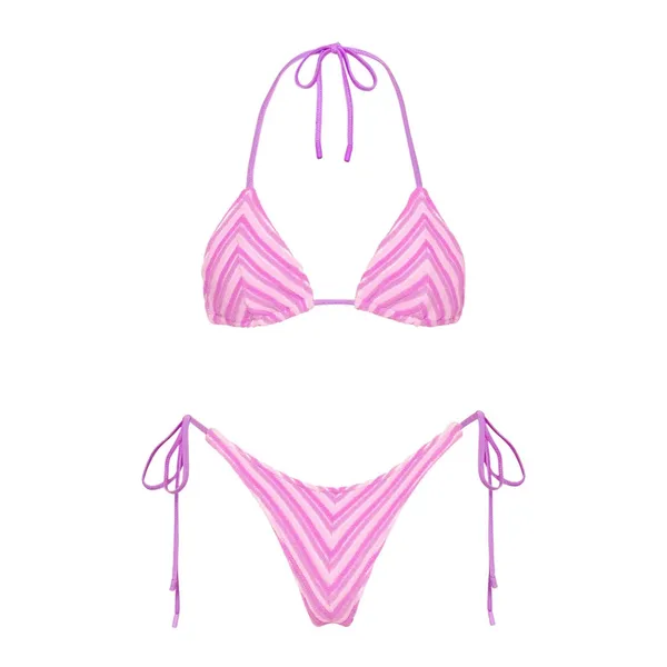 Triangl Swimwear Vinca Lotus Pink Stripe Terry Toweling Bikini Set Size Small - Image 2