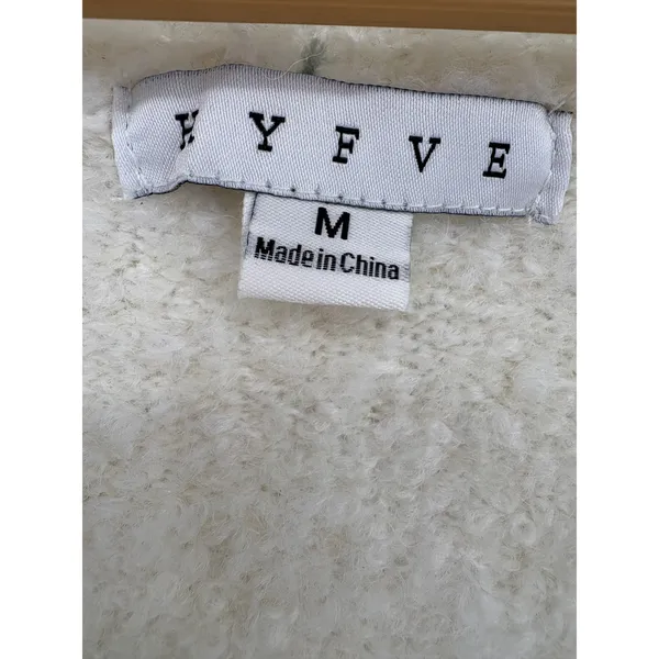 HYFVE Cardigan Sweater Womens Medium Cream Rosette Oversized Wool Blend Boucle - Image 6