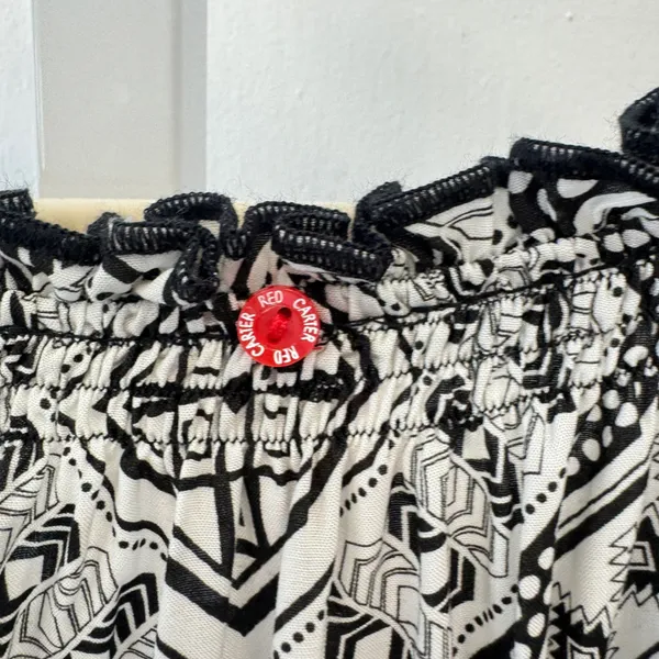 Red Carter Black White Geometric‎ Tribal Tassel Halter Maxi Dress US Large Boho - Image 8