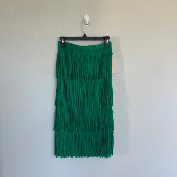 Evoutionary Green Midi Fringe Skirt Size Medium NWT - Image 4