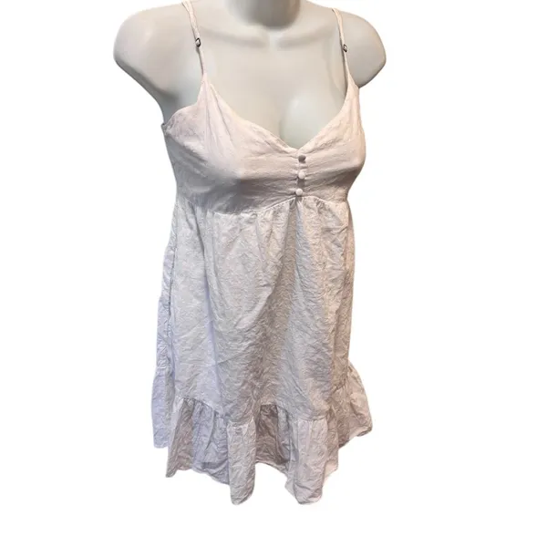 Abercrombie & Fitch White Babydoll Smocked Dress S Ruffle Hem Romantic Coquette - Image 2